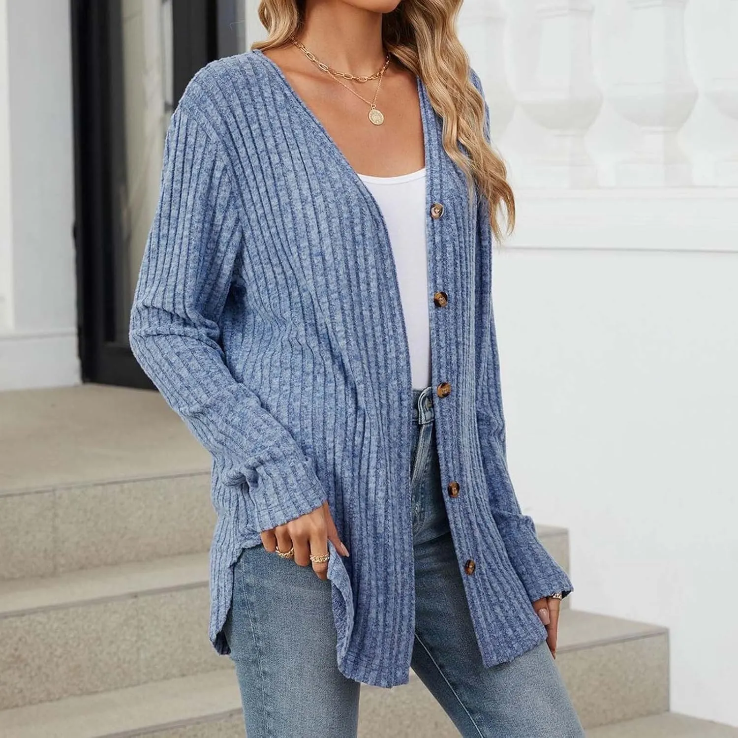 Lightweight Cardigan Sweaters Women 2024 Fall Fashion Long Sleeve Open Front Button Down V Neck Knit Jacket Winter