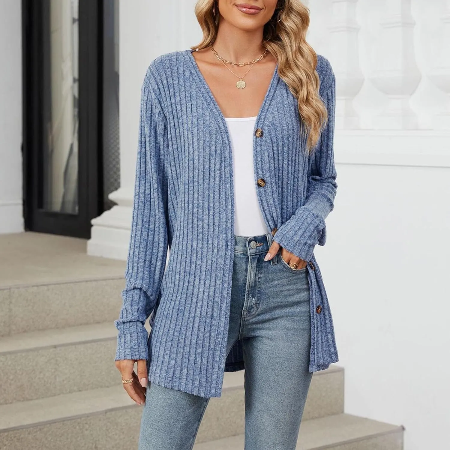 Lightweight Cardigan Sweaters Women 2024 Fall Fashion Long Sleeve Open Front Button Down V Neck Knit Jacket Winter