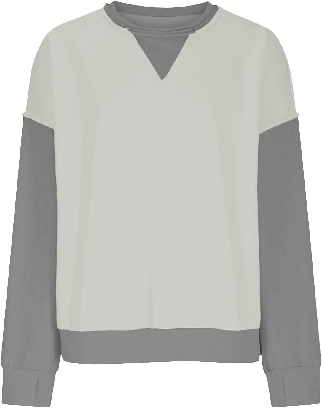 Lightweight Sweatshirts for Women Trendy Oversize Long Sleeve Top Color Block Pullover Classic Crew Neck Sweat Shirt