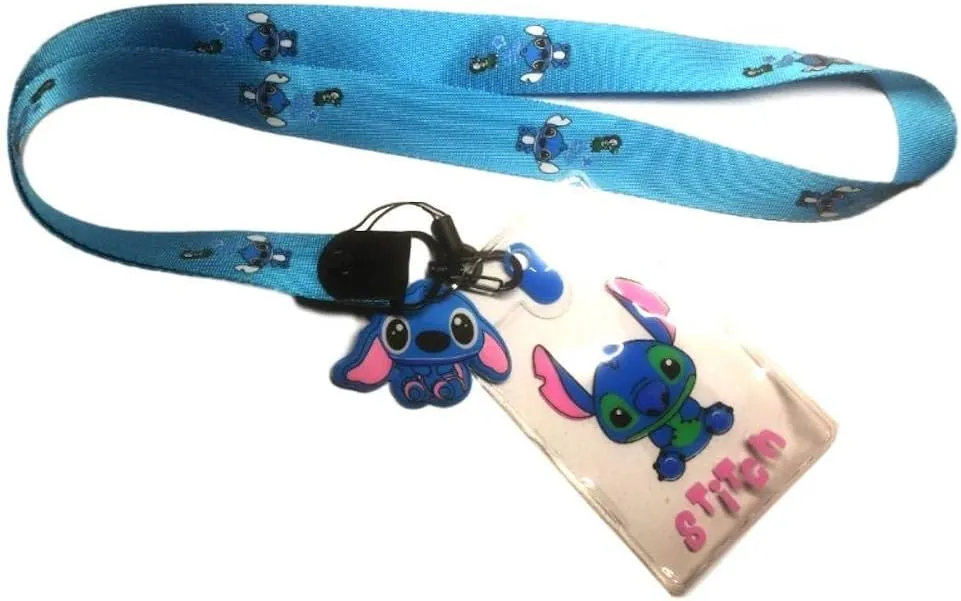 Lilo and Stitch Repeat Id Holder Blue Lanyard Keychain with Logo Charm