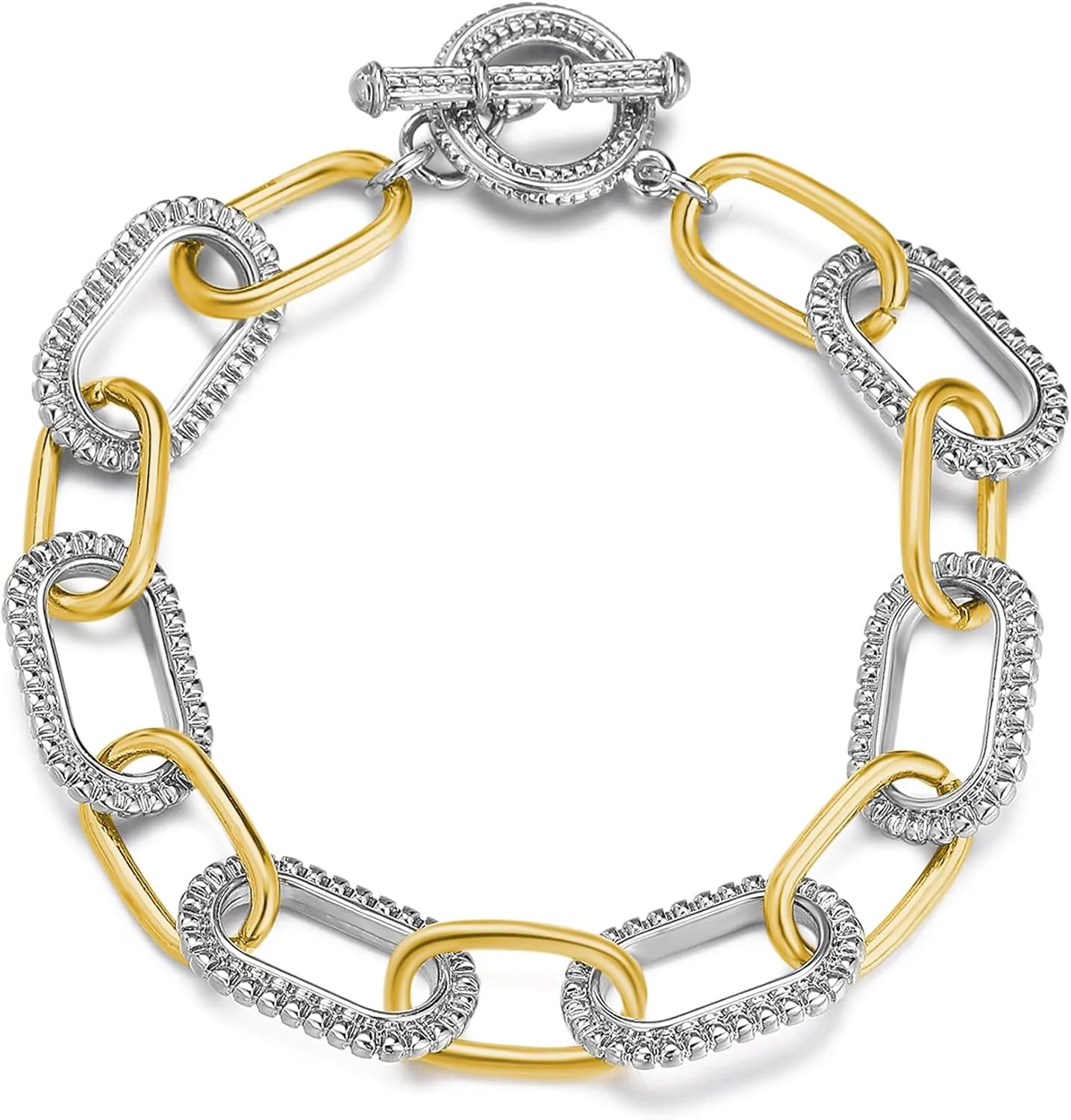 Link Chain Bracelets for Women, Two Tone Link Bracelets Gold and Silver Paperclip Vintage Bracelets Wire Bangle Jewelry Gifts