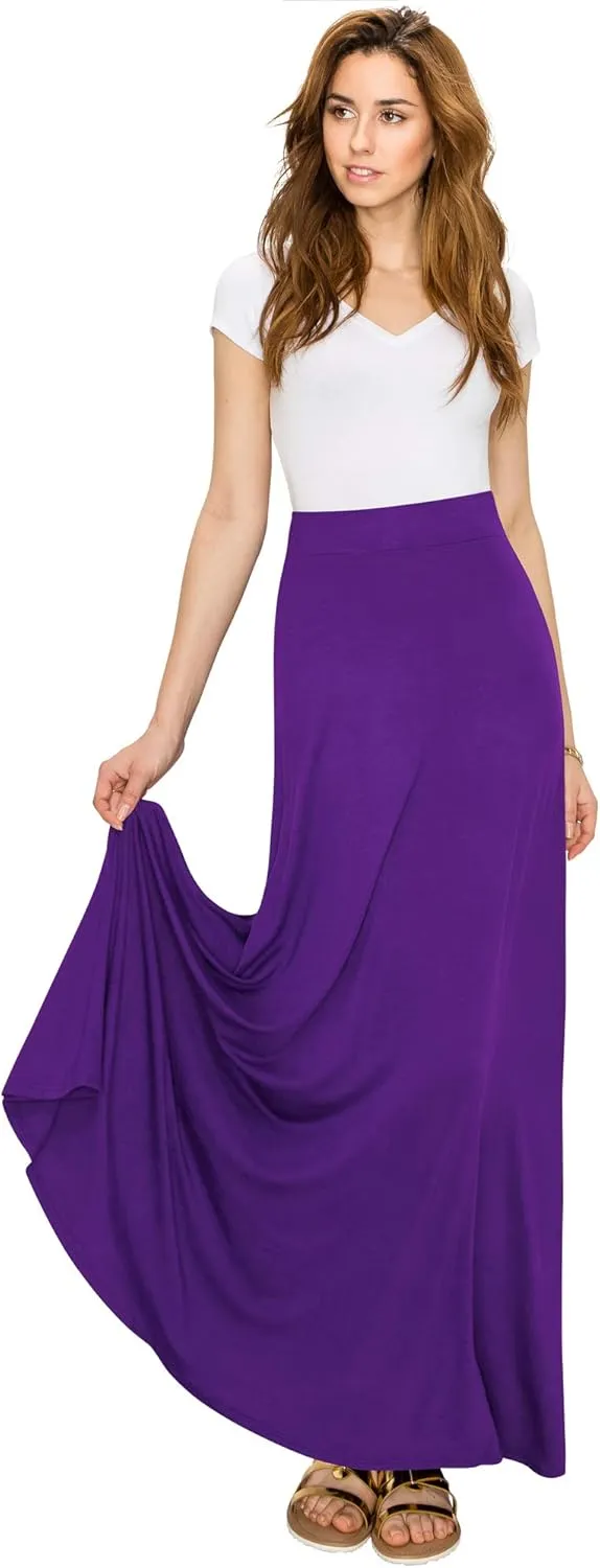 Lock and Love Women's Casual Comfy Stylish High Waist Flare Long Maxi Skirt  Available in Print & Solid Options