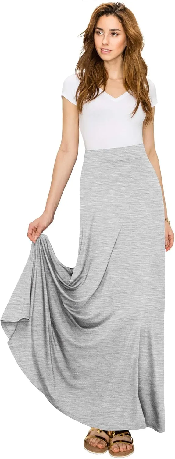 Lock and Love Women's Casual Comfy Stylish High Waist Flare Long Maxi Skirt  Available in Print & Solid Options