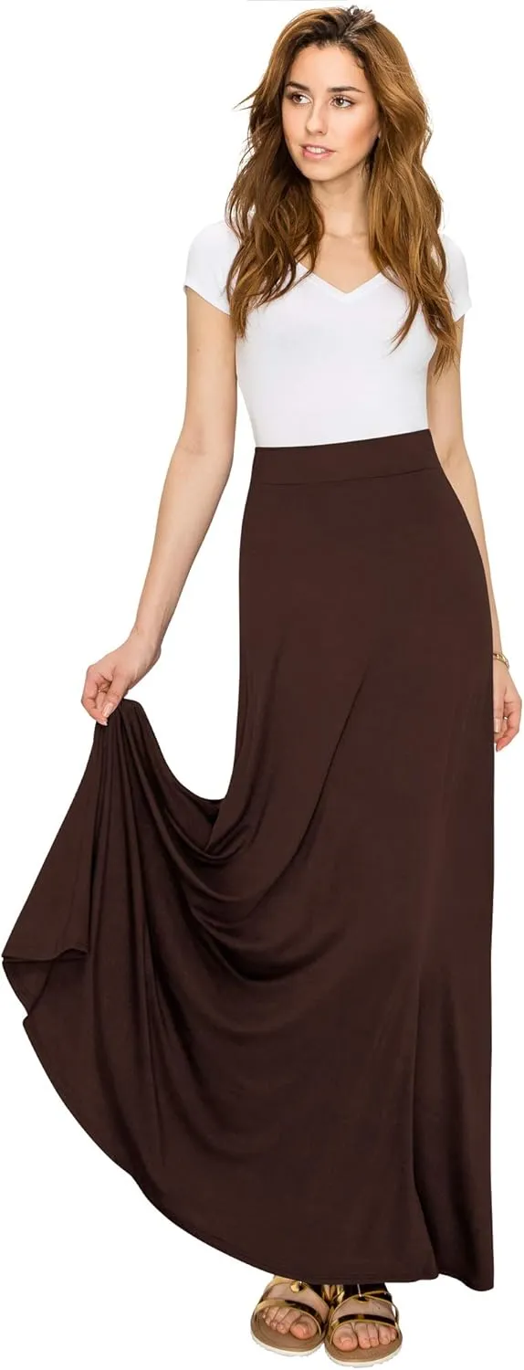Lock and Love Women's Casual Comfy Stylish High Waist Flare Long Maxi Skirt  Available in Print & Solid Options