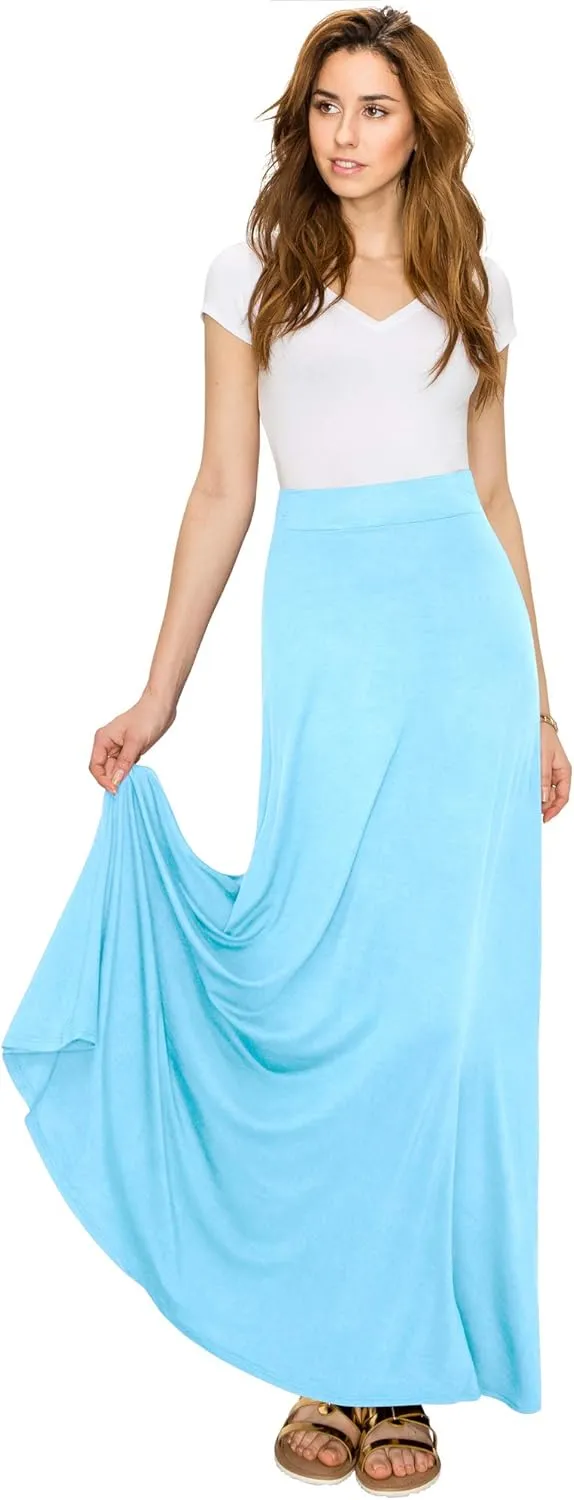 Lock and Love Women's Casual Comfy Stylish High Waist Flare Long Maxi Skirt  Available in Print & Solid Options