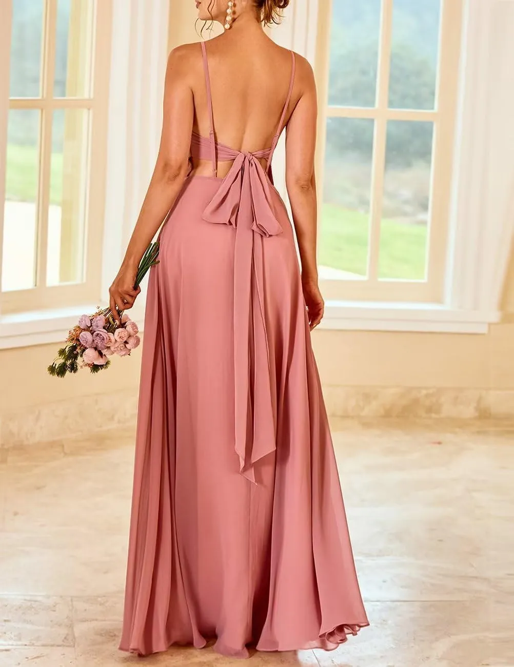 Long Bridesmaid Dresses for Wedding Chiffon Wedding Guest Dresses for Women A Line Formal Evening Party Gowns