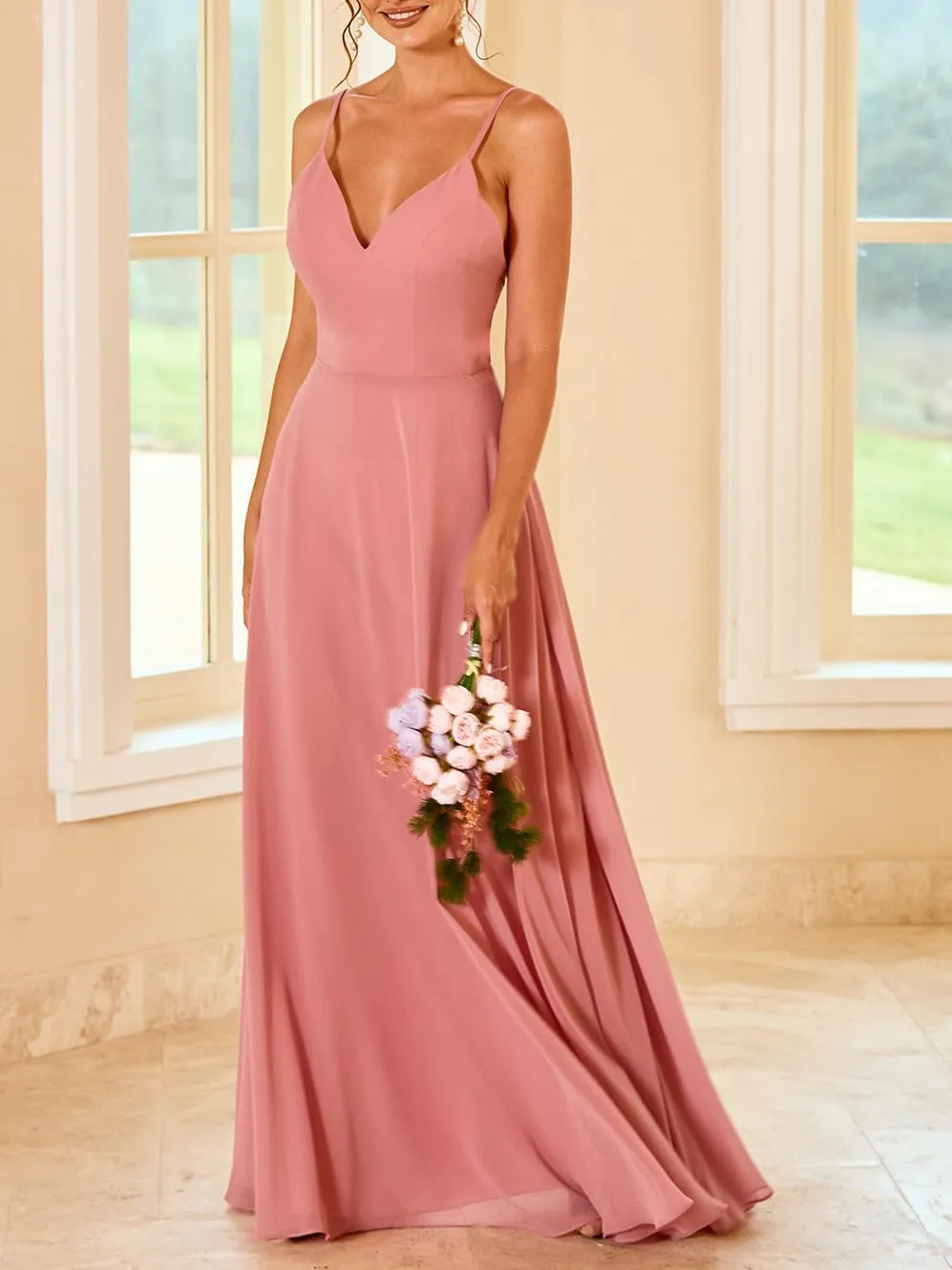 Long Bridesmaid Dresses for Wedding Chiffon Wedding Guest Dresses for Women A Line Formal Evening Party Gowns