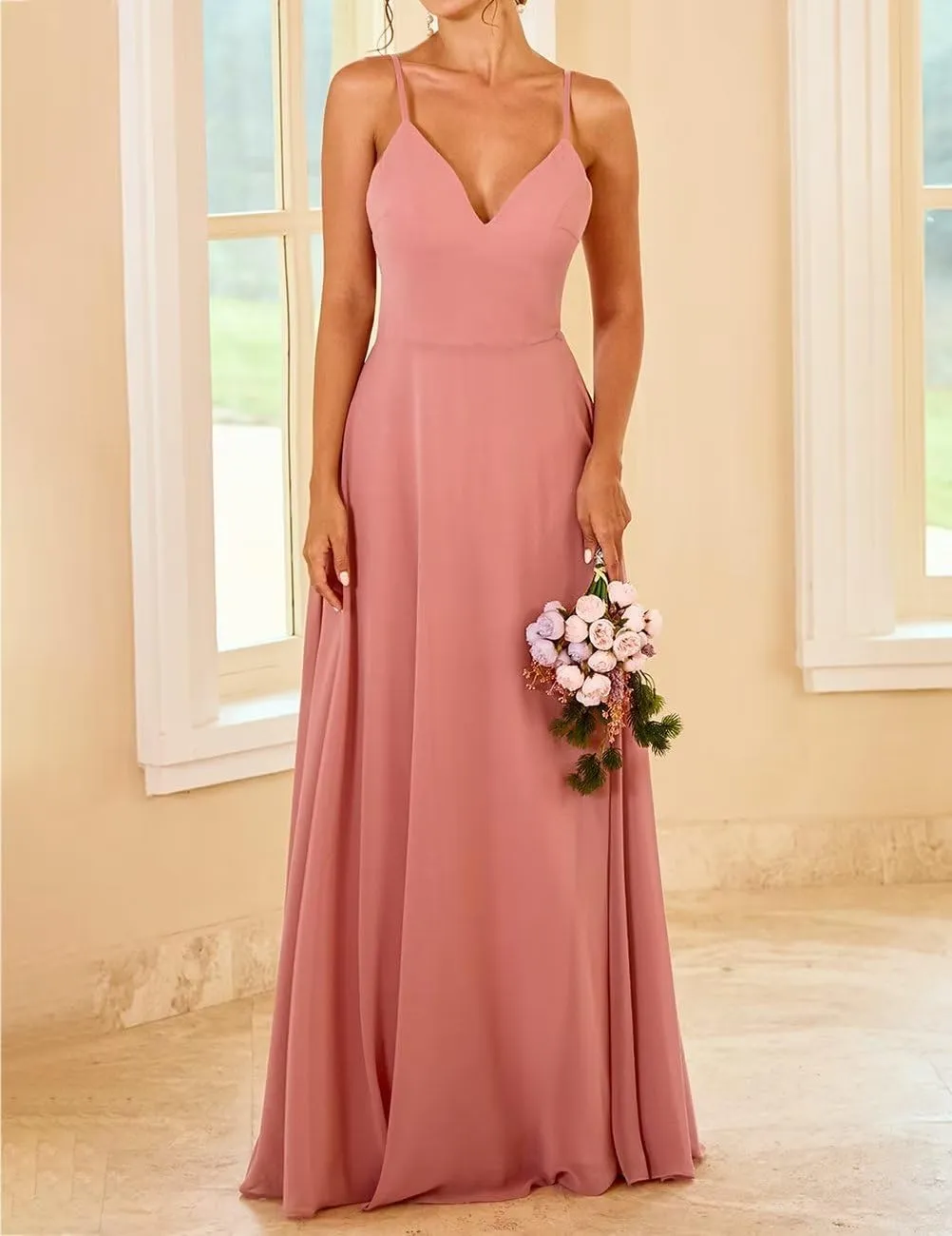 Long Bridesmaid Dresses for Wedding Chiffon Wedding Guest Dresses for Women A Line Formal Evening Party Gowns