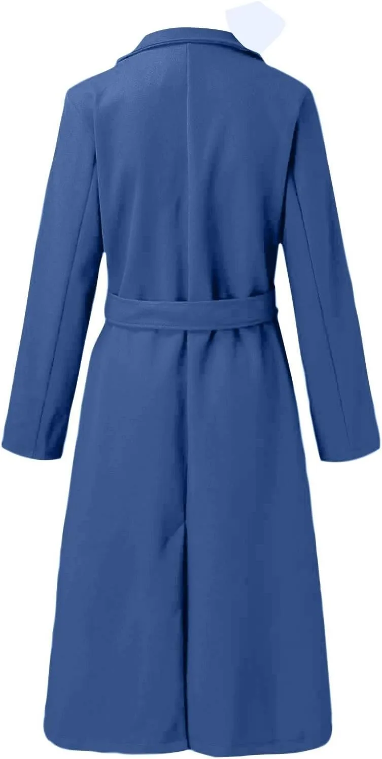 Long Trench Coats For Women Fashion Faux Wool Coat Blouse Thin Solid Jacket Ladies Notch Lapel Overcoat With Belt