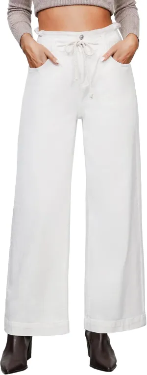 LookbookStore Womens Jeans Wide Leg High Waisted Trendy Elastic Wasit Drawstring Stretch Denim Pants Baggy Trouser Jeans