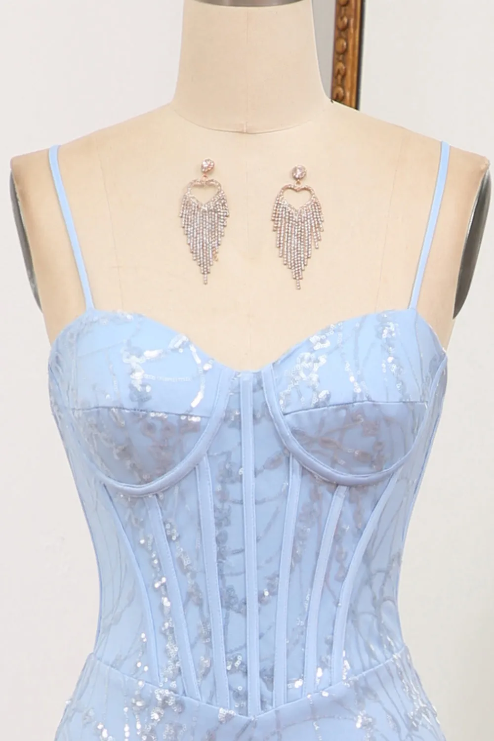 Luolandi Glitter Light Blue Mermaid Long Prom Dress With Sequined Appliques Sexy Evening Dresses