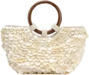 Luxury Handmade Beaded Shell Clutch Purse for Women, Elegant Seashell Evening Bag with Top Handle for Beach Wedding, Party, Vacation - Gold Shell Handbag, Boho Clutch, Summer Purse, Gift for Her