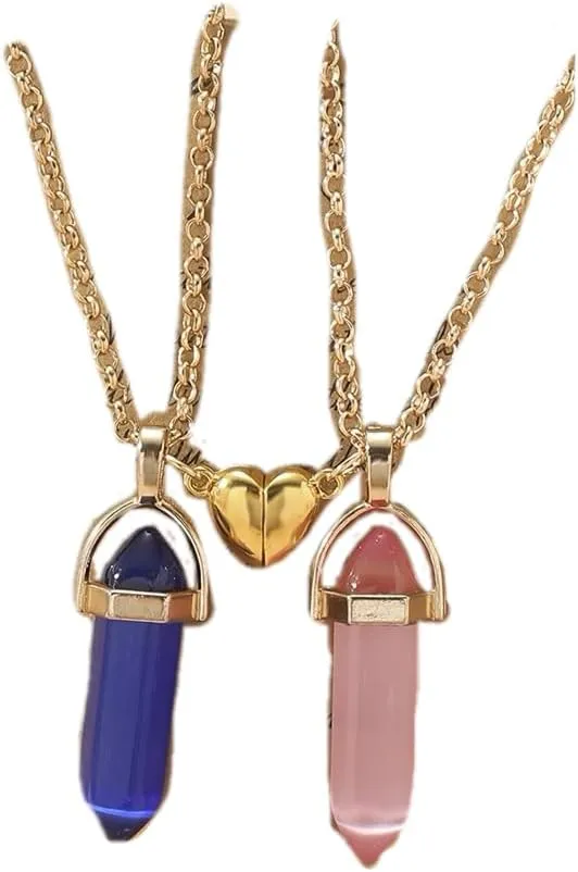 Magnetic Couple Matching Split Heart Necklace Crystal Mutual Attraction Pendant Best Friends Friendship Jewelry Gift
