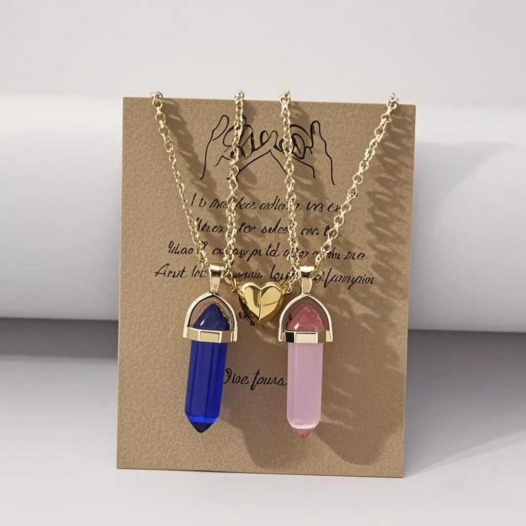 Magnetic Couple Matching Split Heart Necklace Crystal Mutual Attraction Pendant Best Friends Friendship Jewelry Gift