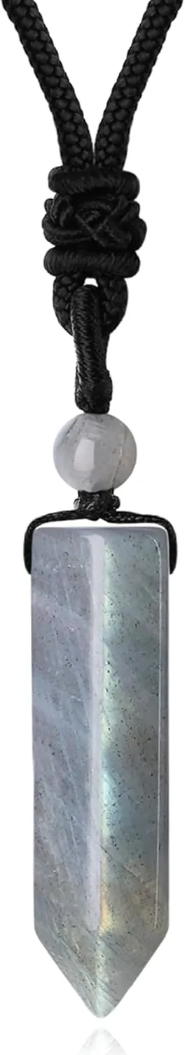 MAIBAOTA Labradorite Necklaces for Men Women Natural Crysal Stone Pendant Necklace Adjustable Rope Point Necklace Reiki Spiritual Gemstone Men Necklace Jewelry