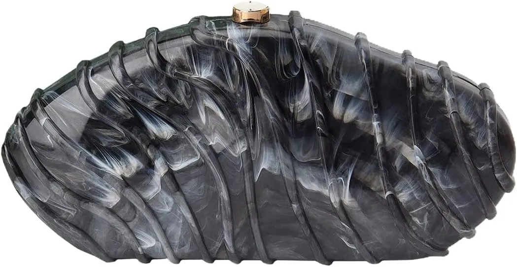 Marbled Acrylic Evening Bag Simple Stripe Clutch Purse Detachable Chain Shoulder Bag Weekend Party Bag for Women