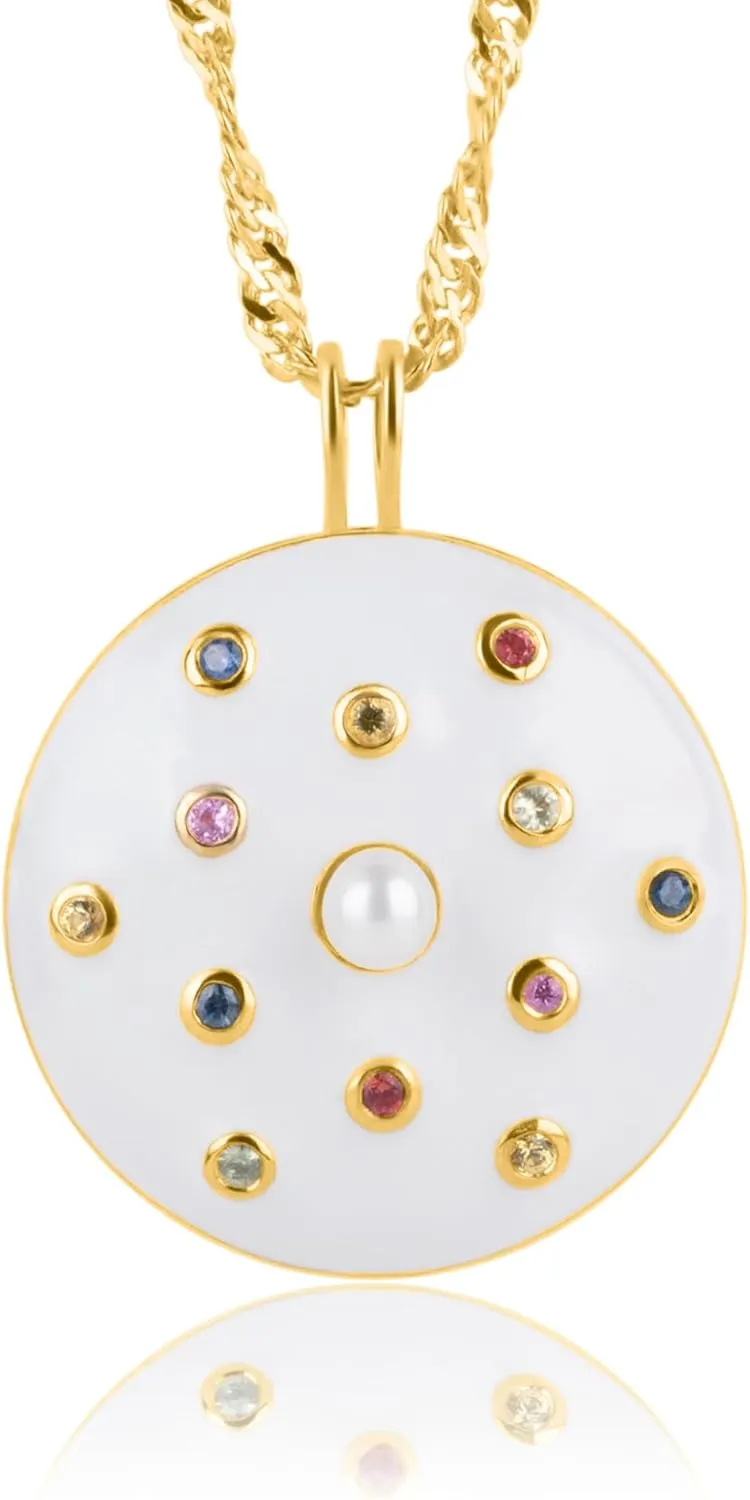 MAX   STONE Big Enamel Statement Necklaces for Women with Gemstones | 14k Gold over 925 Sterling Silver Cocktail Pendants | Hypoallergenic Confetti Collection