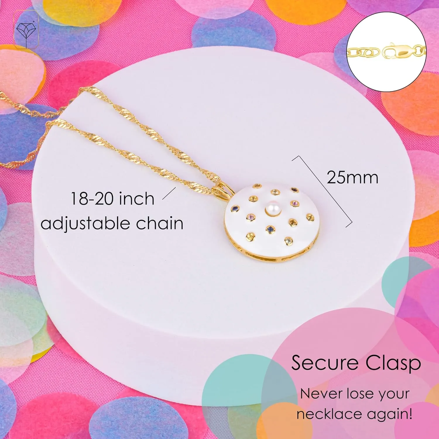 MAX   STONE Big Enamel Statement Necklaces for Women with Gemstones | 14k Gold over 925 Sterling Silver Cocktail Pendants | Hypoallergenic Confetti Collection