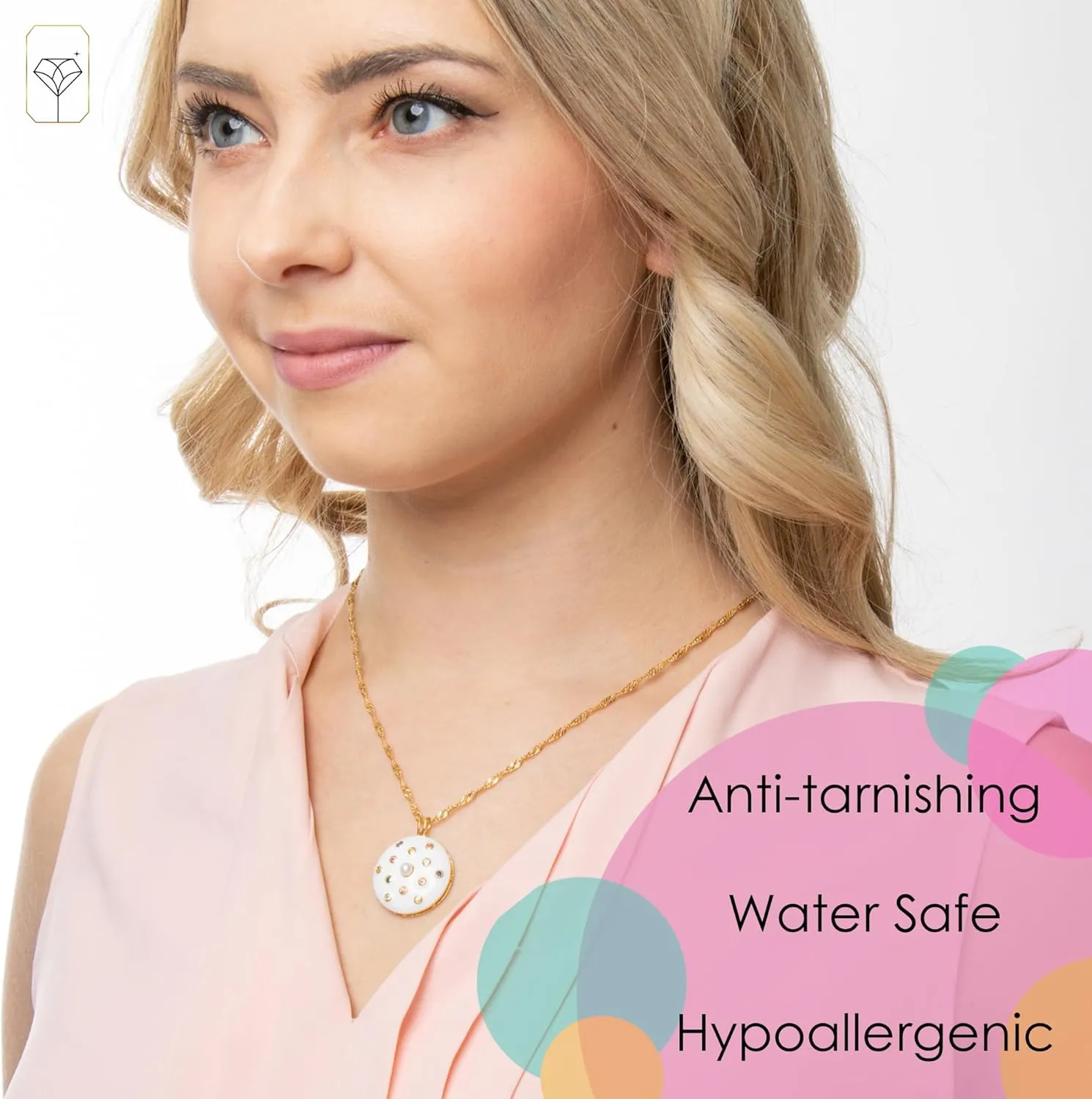 MAX   STONE Big Enamel Statement Necklaces for Women with Gemstones | 14k Gold over 925 Sterling Silver Cocktail Pendants | Hypoallergenic Confetti Collection