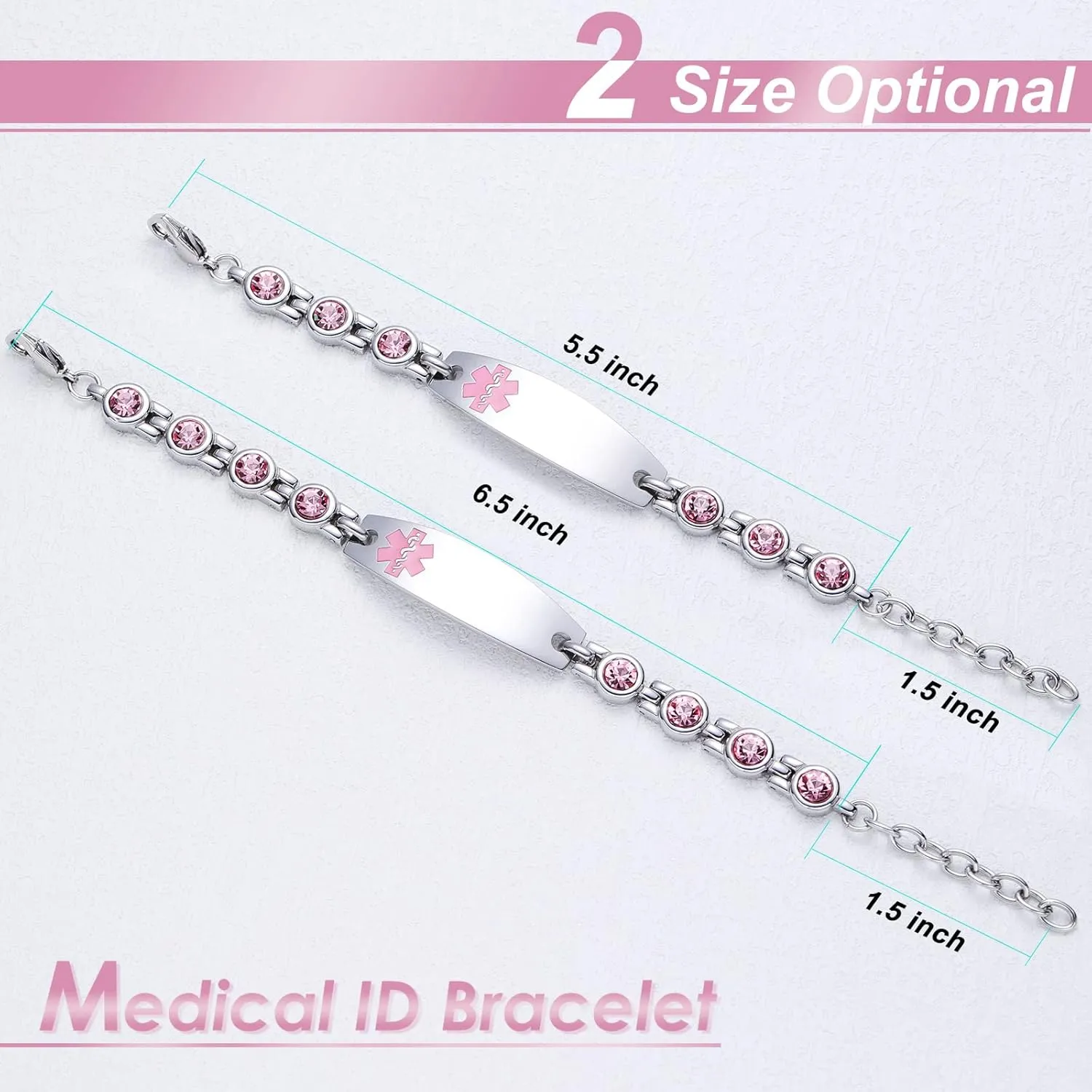 Medical Alert Bracelets, Personalized Customizable ID Bracelets for Women & Men, Includes Emergency Medical Card