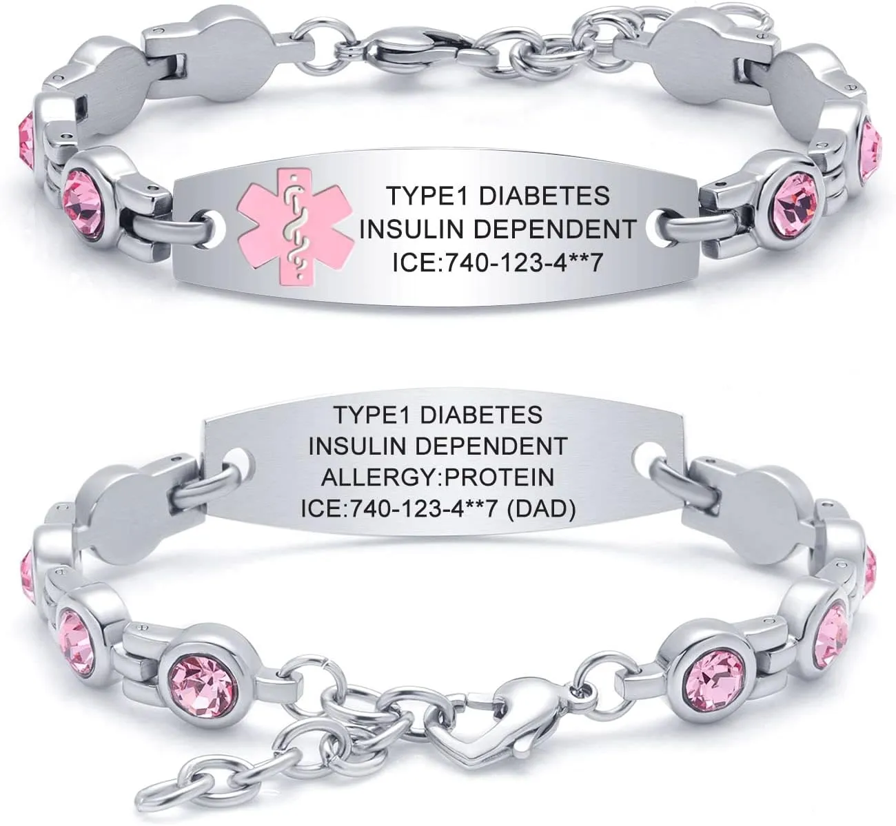 Medical Alert Bracelets, Personalized Customizable ID Bracelets for Women & Men, Includes Emergency Medical Card