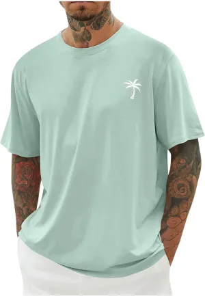 Men Comfy Tees Palm Tree Graphic Tunic Tops Simple Basic Oversized Fit Soft Short Sleeve Blouse TShirts for Daily