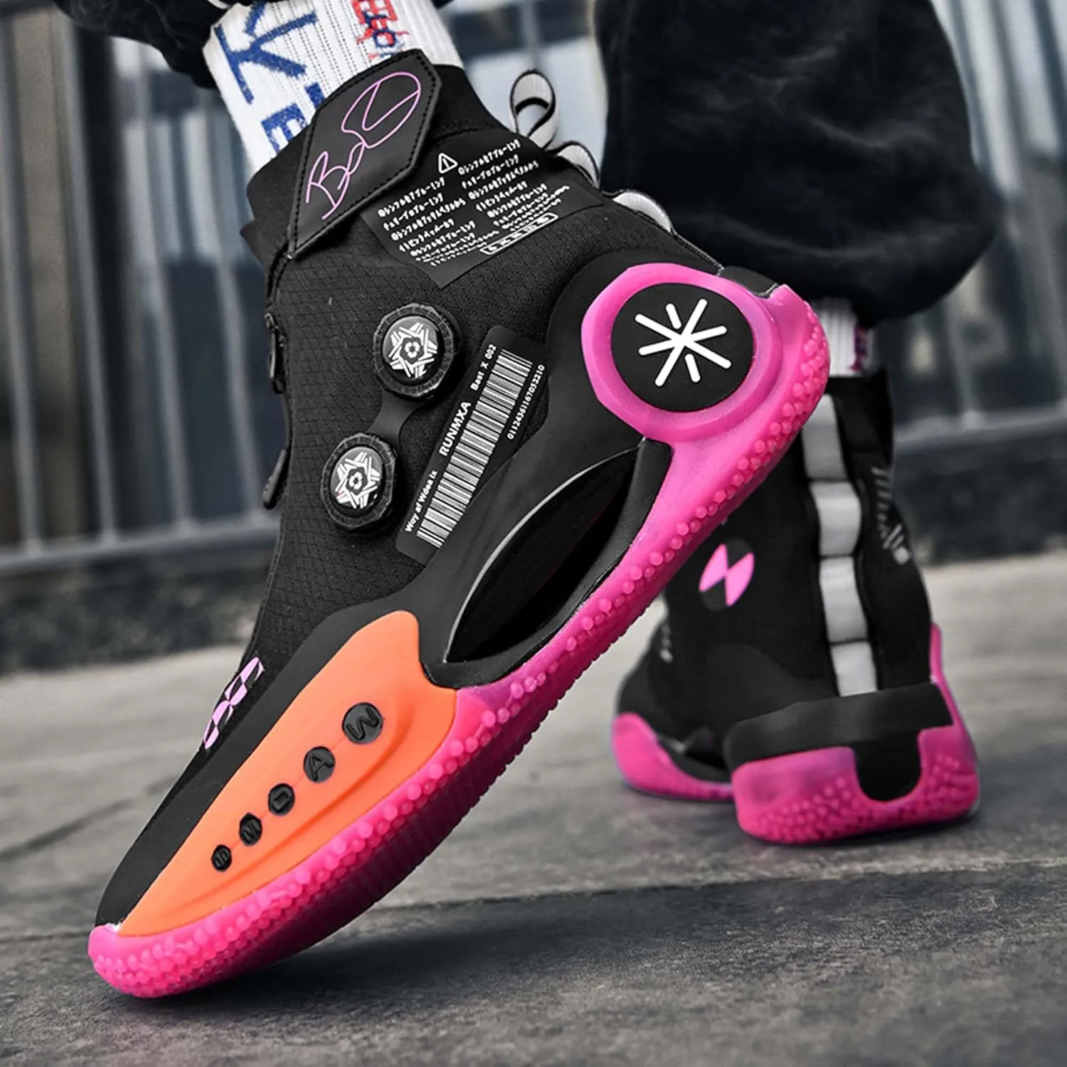 Mens and Womens High Top Buckle Closed Basketball Sneakers Comfortable Breathable Casual Walking Shoes High Elasticity Running Shoes Tennis Shoes Tennis Competition Shoes Non Slip High Jump Sneakers