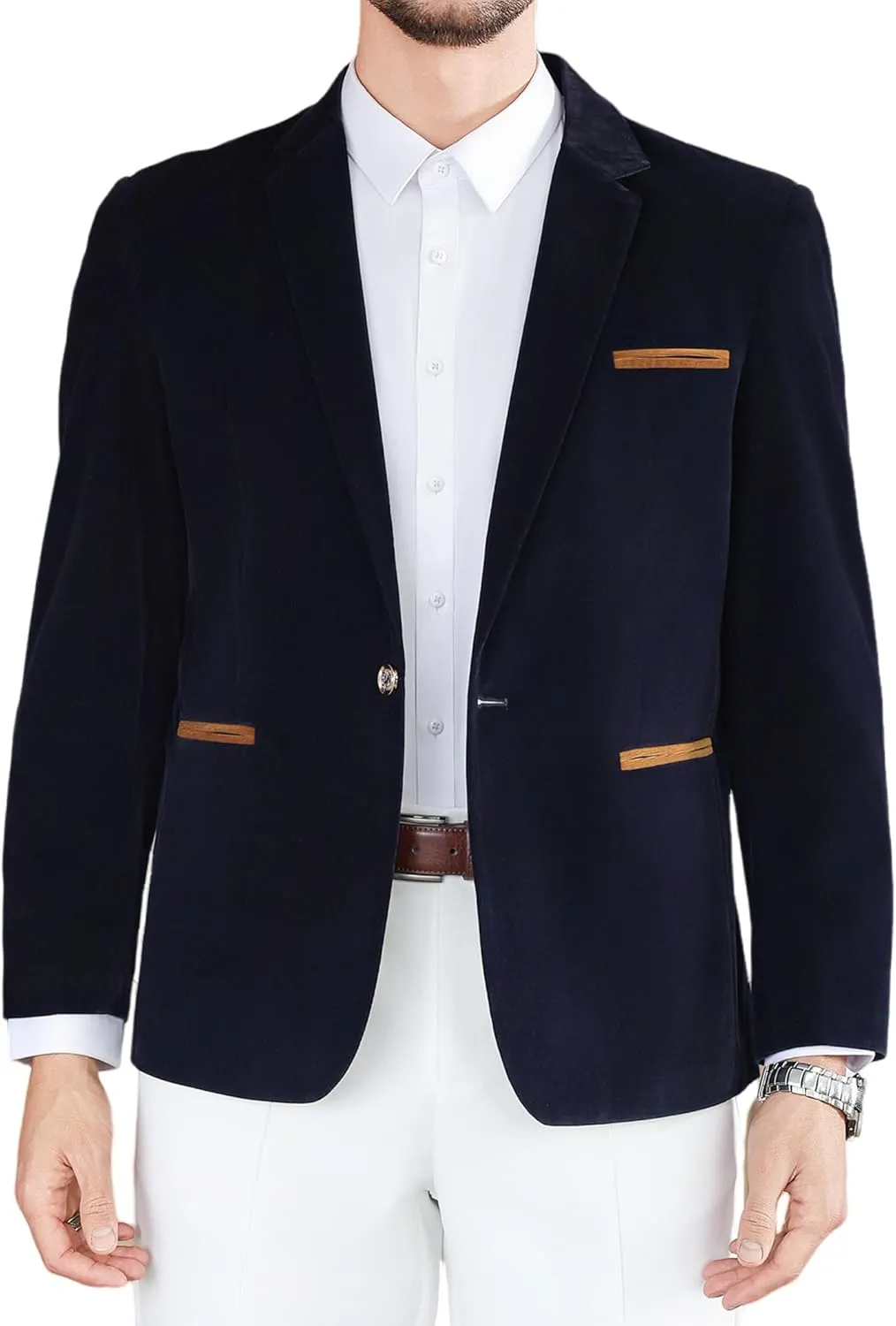 Mens Casual Corduroy Blazer Sport Coat Slim Fit One Button Notch Lapel Suit Jacket for Daily Wear, Work, Wedding & Party