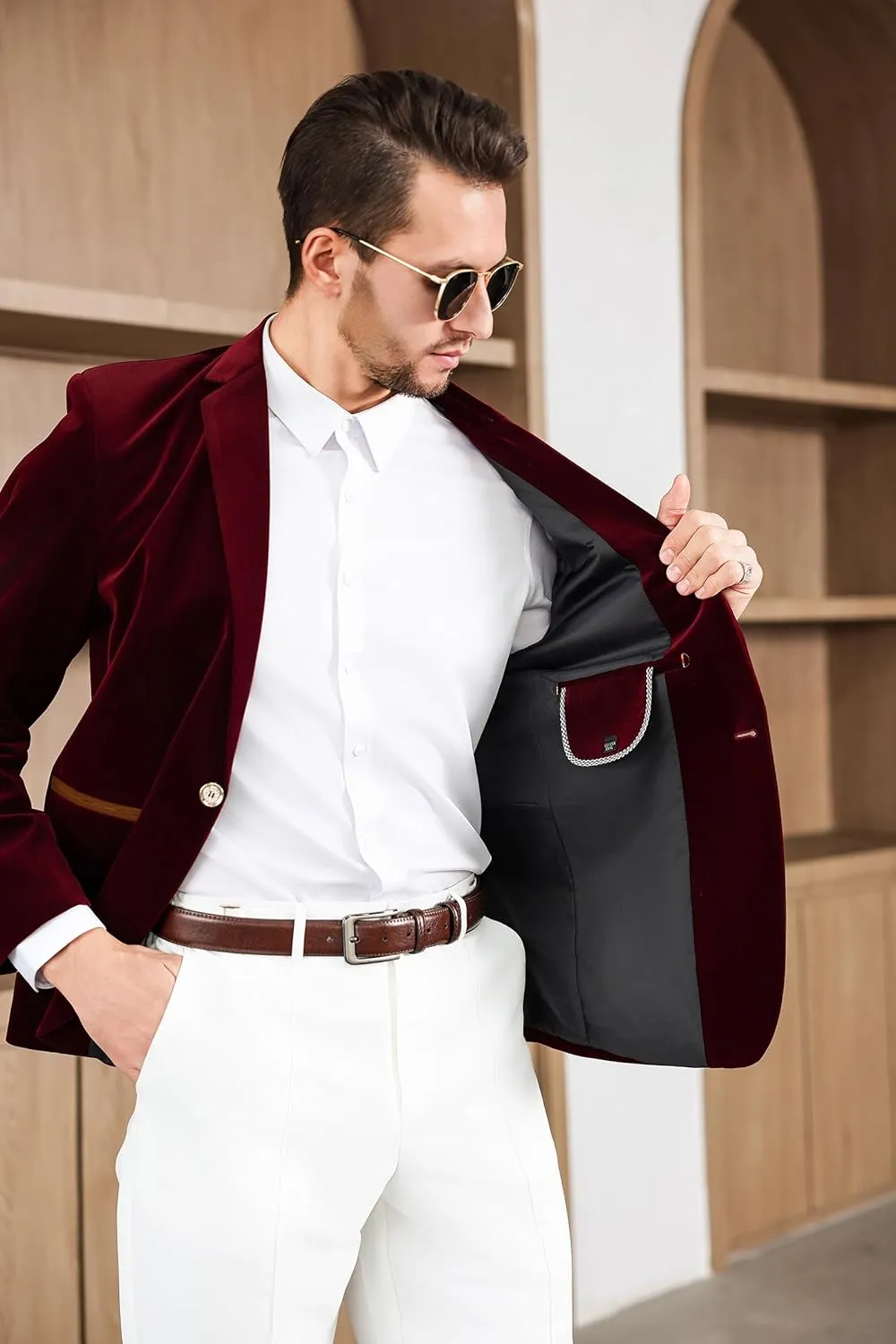 Mens Casual Corduroy Blazer Sport Coat Slim Fit One Button Notch Lapel Suit Jacket for Daily Wear, Work, Wedding & Party