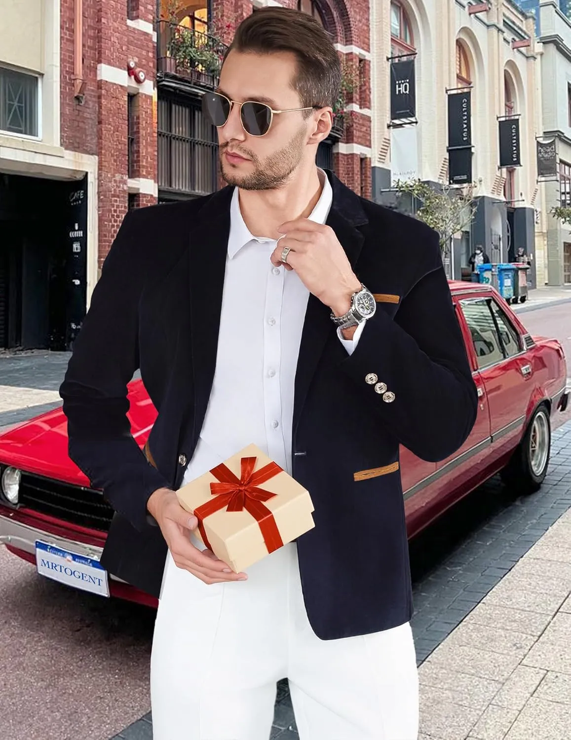 Mens Casual Corduroy Blazer Sport Coat Slim Fit One Button Notch Lapel Suit Jacket for Daily Wear, Work, Wedding & Party