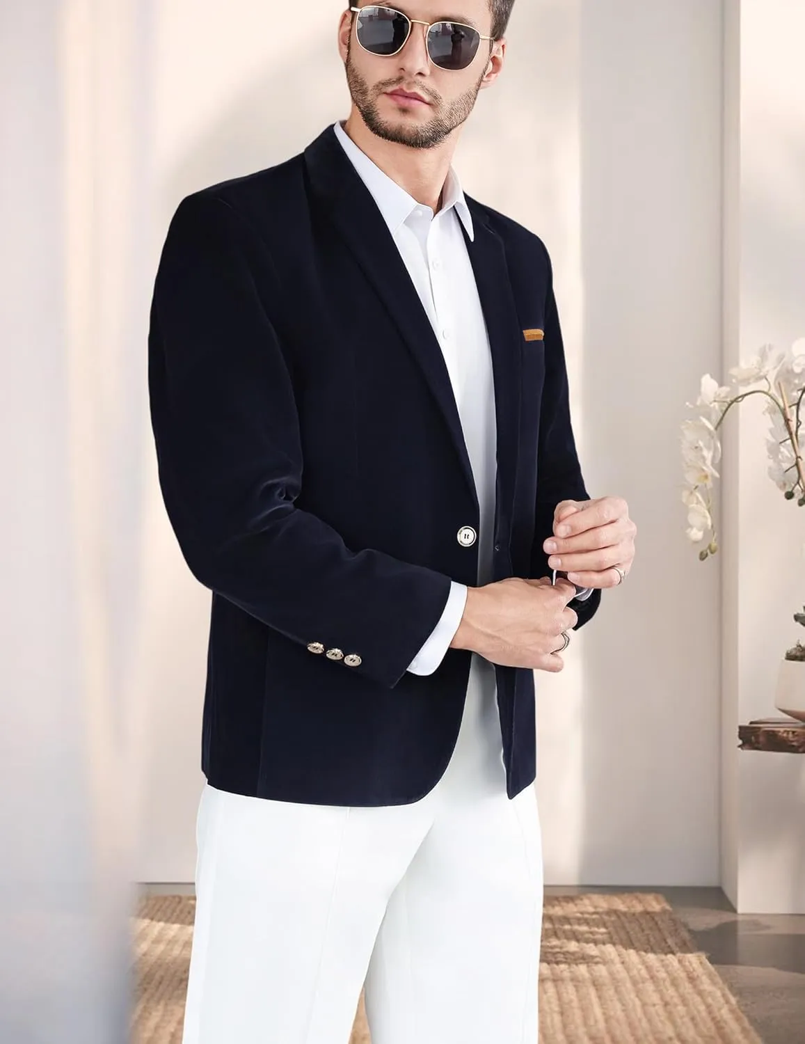 Mens Casual Corduroy Blazer Sport Coat Slim Fit One Button Notch Lapel Suit Jacket for Daily Wear, Work, Wedding & Party