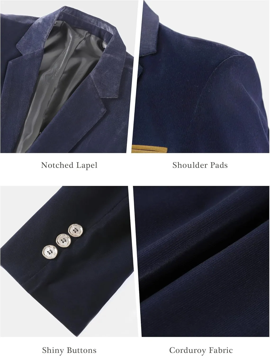 Mens Casual Corduroy Blazer Sport Coat Slim Fit One Button Notch Lapel Suit Jacket for Daily Wear, Work, Wedding & Party
