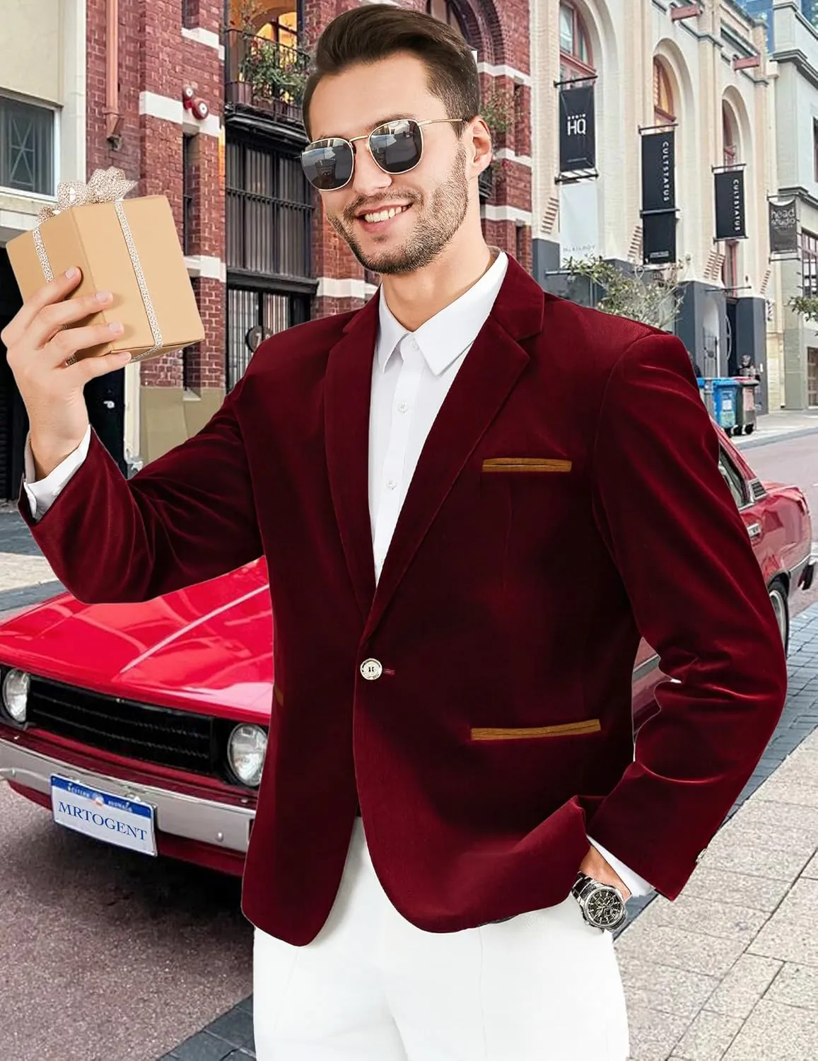 Mens Casual Corduroy Blazer Sport Coat Slim Fit One Button Notch Lapel Suit Jacket for Daily Wear, Work, Wedding & Party