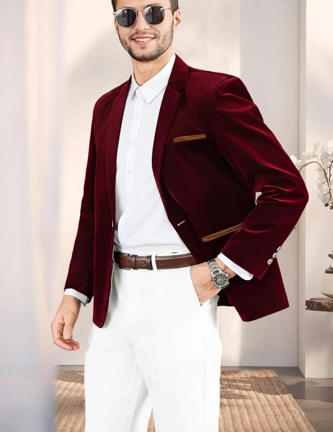 Mens Casual Corduroy Blazer Sport Coat Slim Fit One Button Notch Lapel Suit Jacket for Daily Wear, Work, Wedding & Party