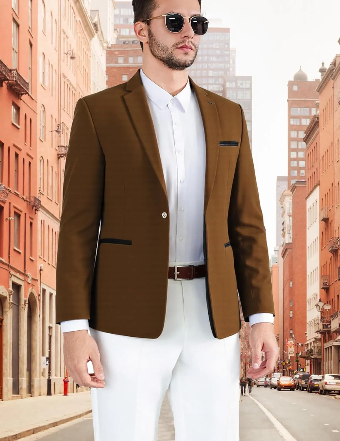 Mens Casual Corduroy Blazer Sport Coat Slim Fit One Button Notch Lapel Suit Jacket for Daily Wear, Work, Wedding & Party