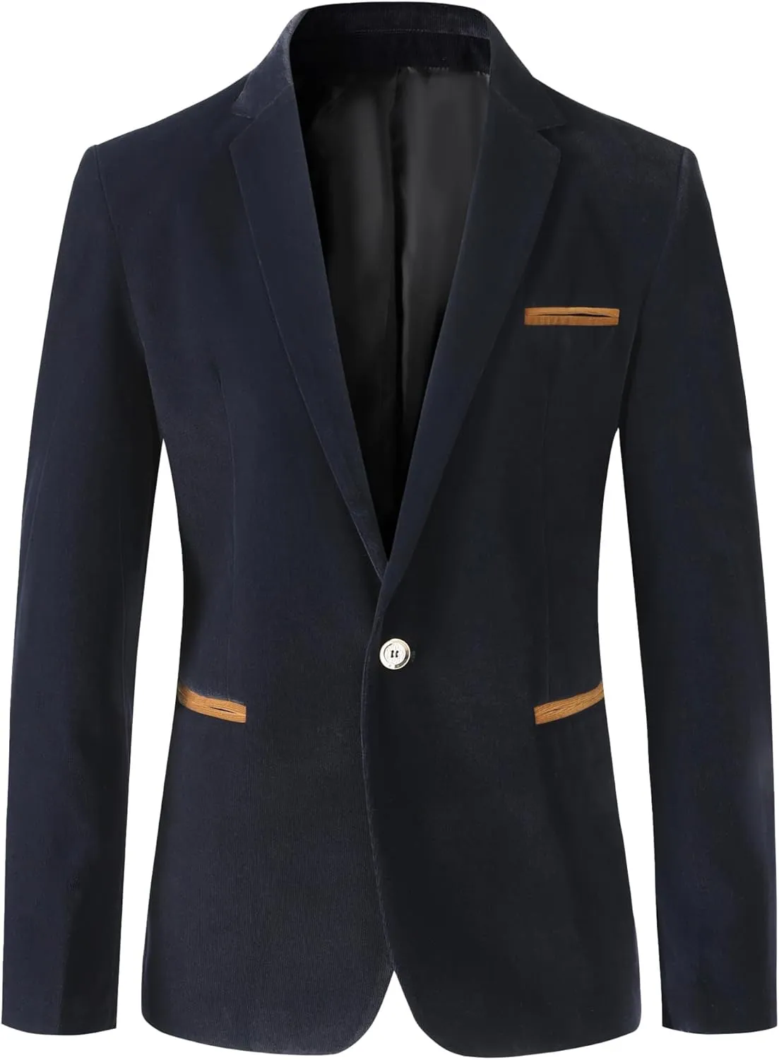 Mens Casual Corduroy Blazer Sport Coat Slim Fit One Button Notch Lapel Suit Jacket for Daily Wear, Work, Wedding & Party