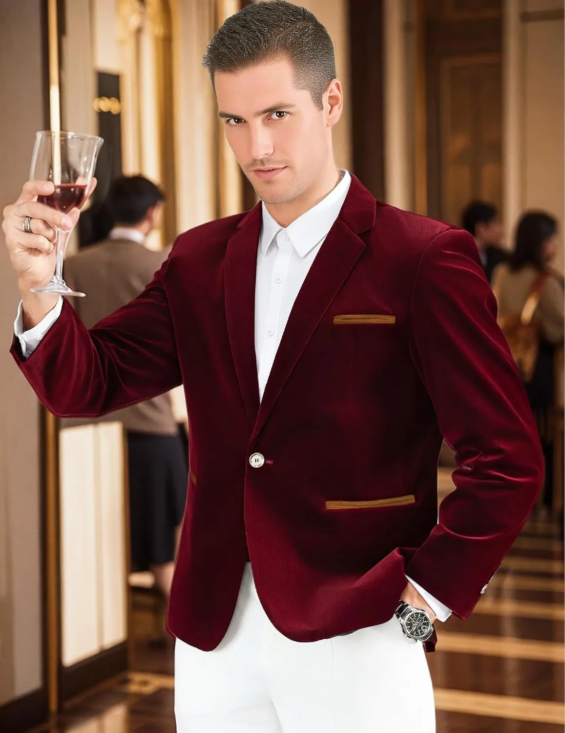 Mens Casual Corduroy Blazer Sport Coat Slim Fit One Button Notch Lapel Suit Jacket for Daily Wear, Work, Wedding & Party