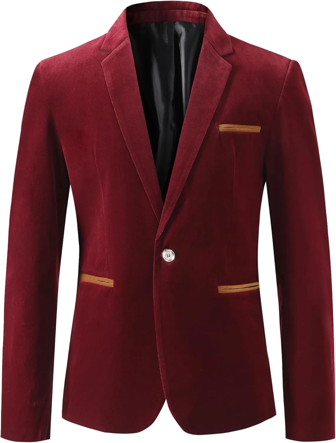 Mens Casual Corduroy Blazer Sport Coat Slim Fit One Button Notch Lapel Suit Jacket for Daily Wear, Work, Wedding & Party