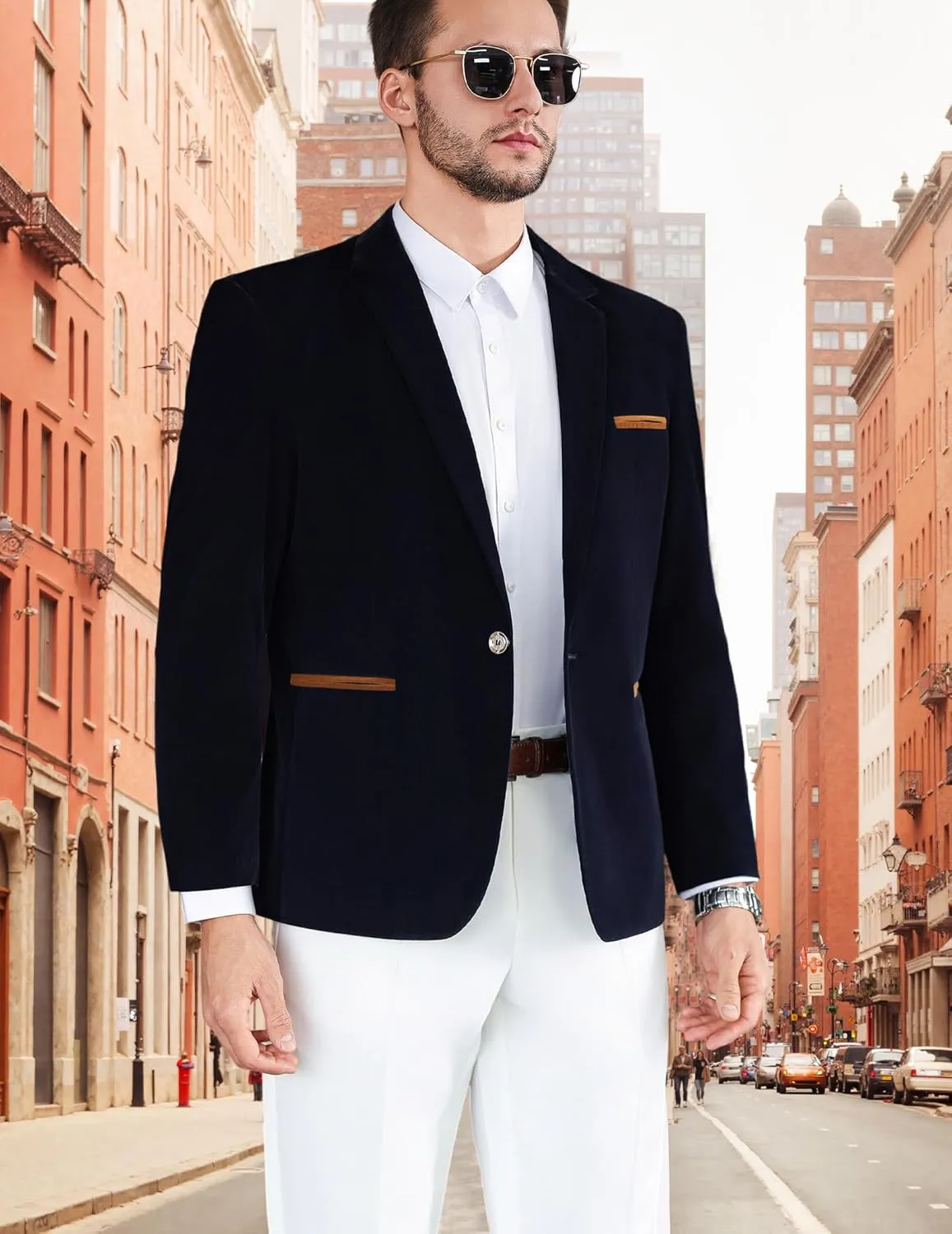 Mens Casual Corduroy Blazer Sport Coat Slim Fit One Button Notch Lapel Suit Jacket for Daily Wear, Work, Wedding & Party