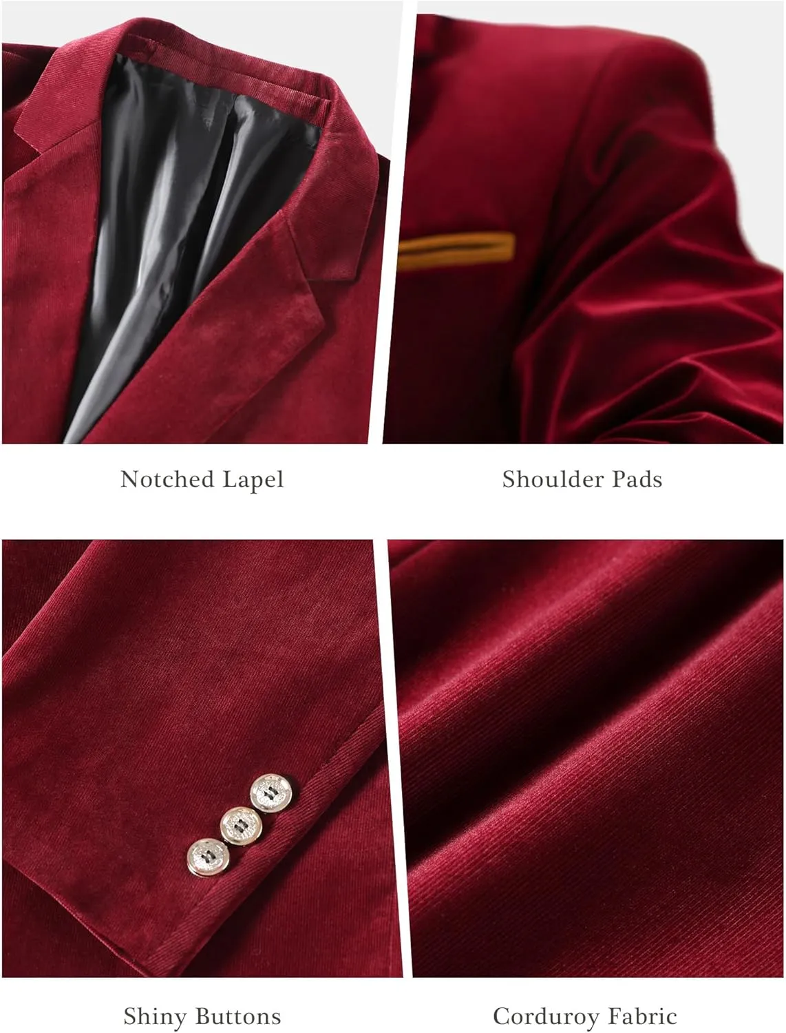 Mens Casual Corduroy Blazer Sport Coat Slim Fit One Button Notch Lapel Suit Jacket for Daily Wear, Work, Wedding & Party