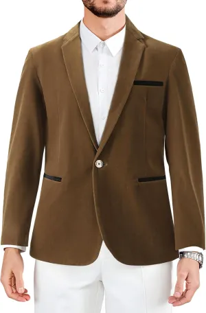 Mens Casual Corduroy Blazer Sport Coat Slim Fit One Button Notch Lapel Suit Jacket for Daily Wear, Work, Wedding & Party