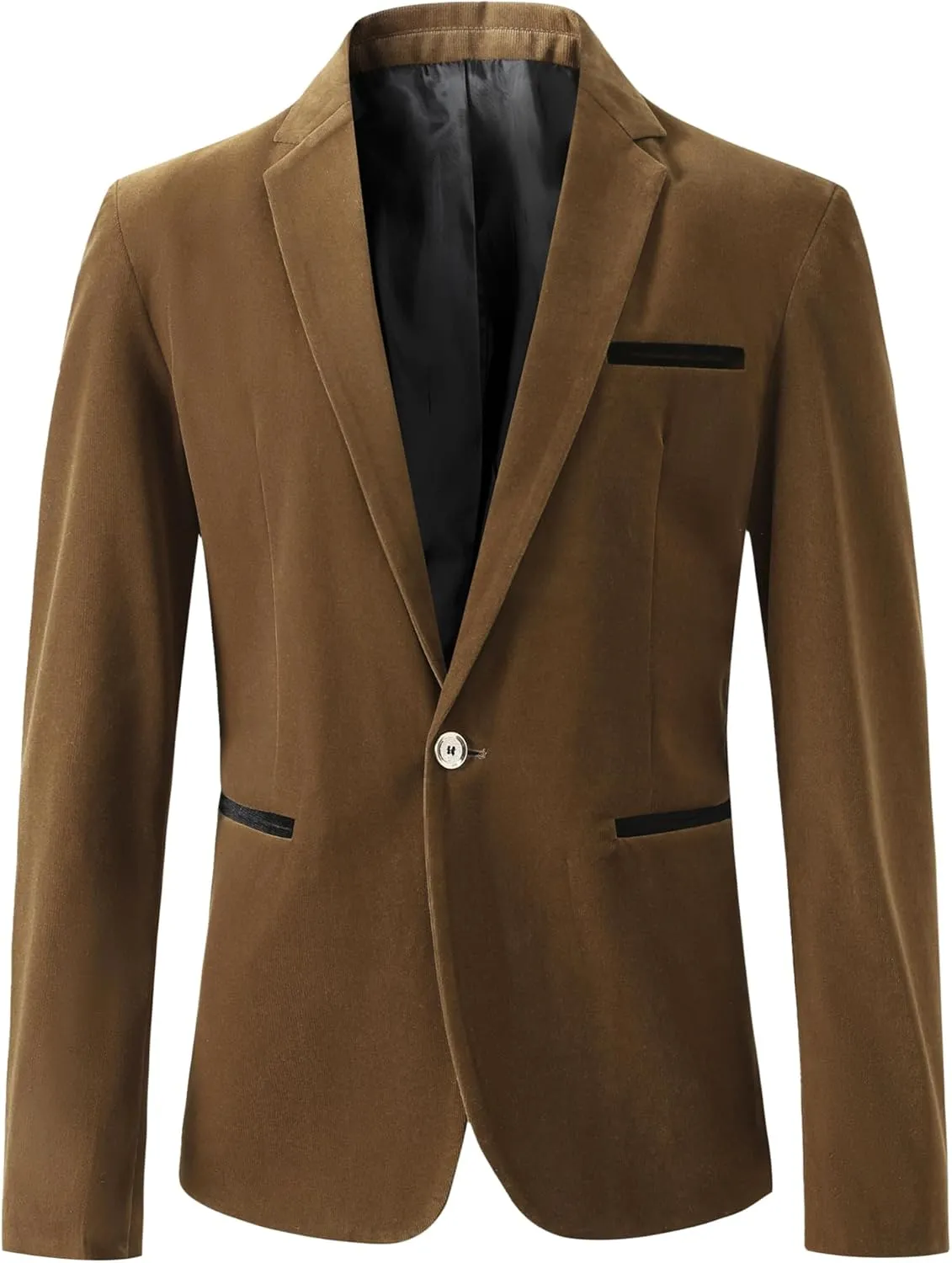 Mens Casual Corduroy Blazer Sport Coat Slim Fit One Button Notch Lapel Suit Jacket for Daily Wear, Work, Wedding & Party