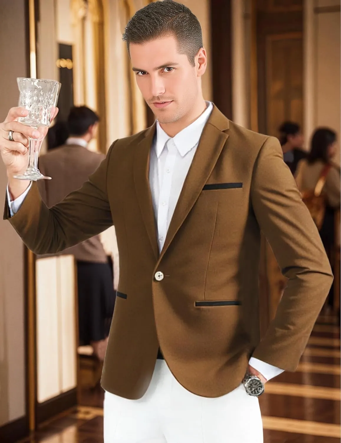 Mens Casual Corduroy Blazer Sport Coat Slim Fit One Button Notch Lapel Suit Jacket for Daily Wear, Work, Wedding & Party