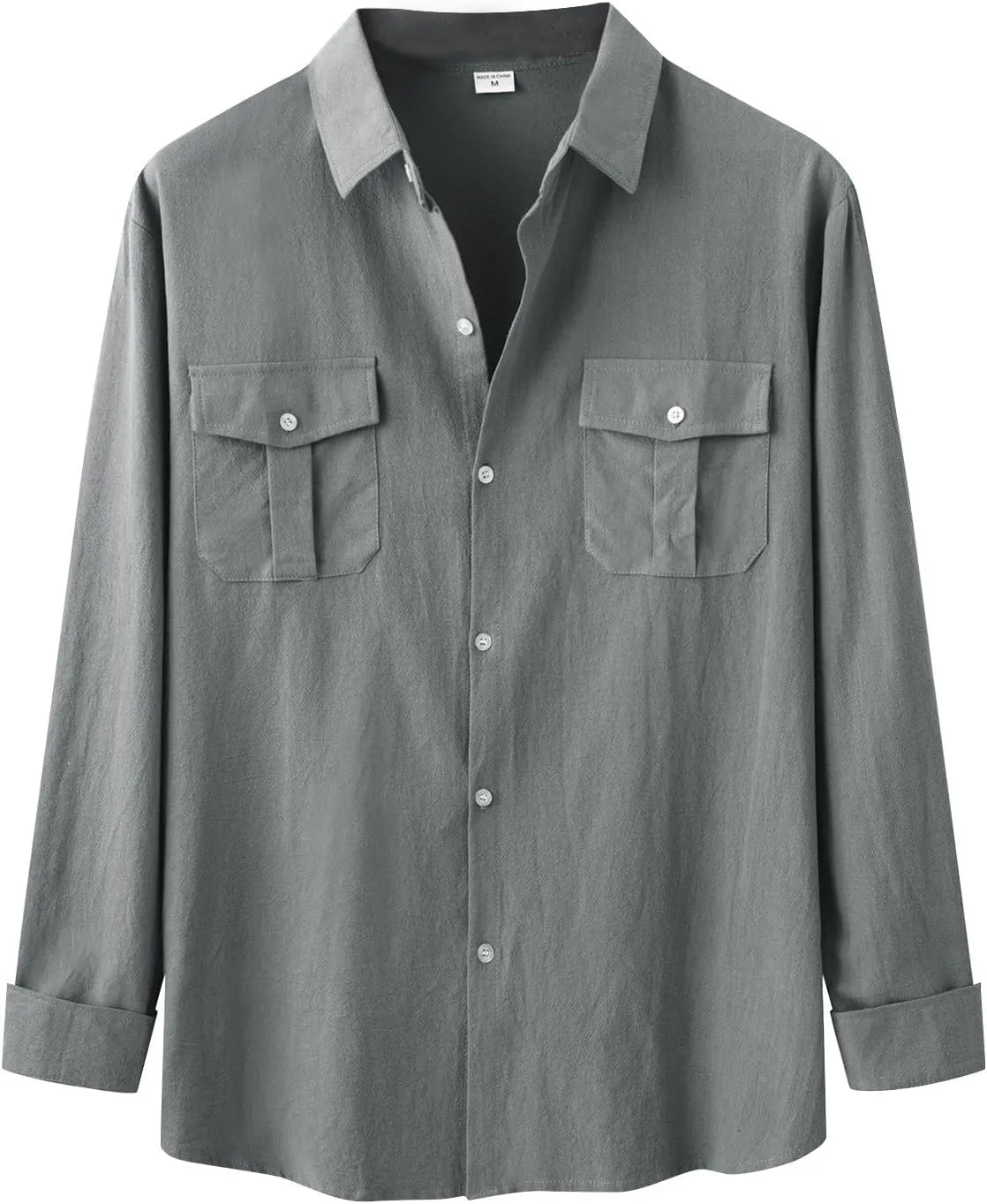 Men's Classic Linen Shirts Casual Button Down Long Sleeve Beach Wedding Vacation Summer Textured Shirt with Pocket