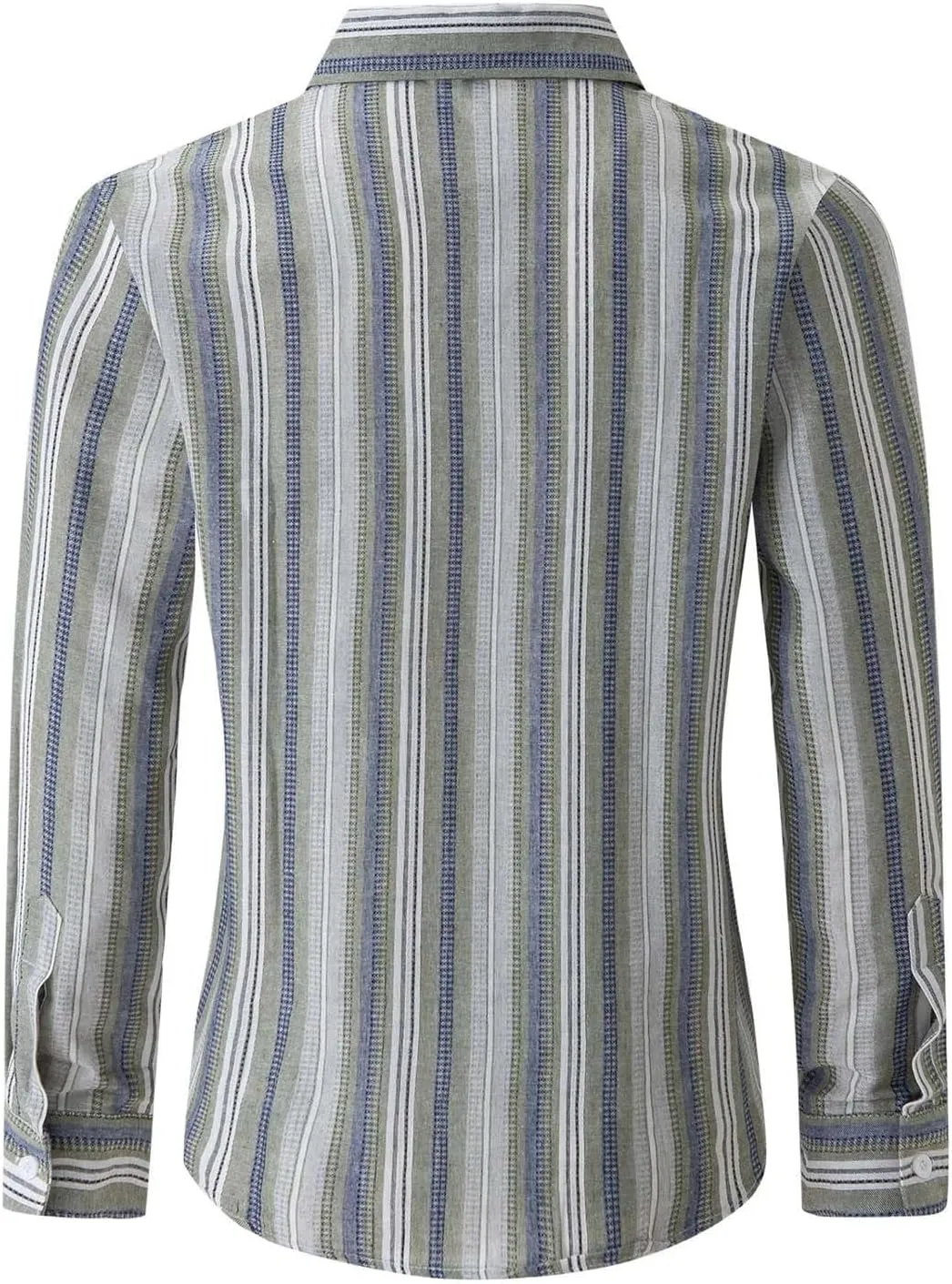 Men's Classic Style Casual Long Sleeve Button Down Turndown Collared Shirt Vintage Stripe Printed Lightweight Tops