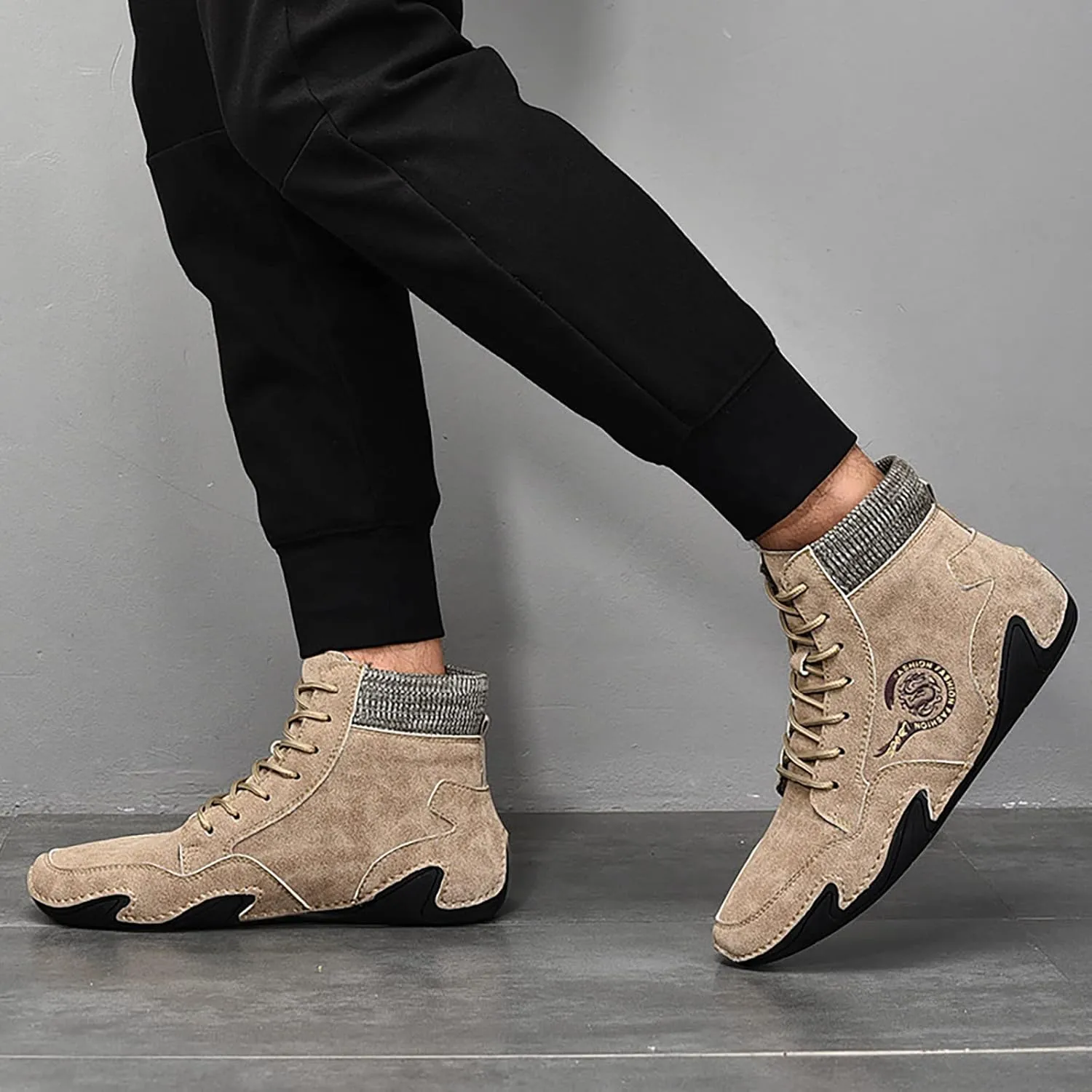 Men's Comfortable Walking Shoes Soft Flat Soled High Top Sneaker Lightweight Workout Shoes Business Casual Shoe