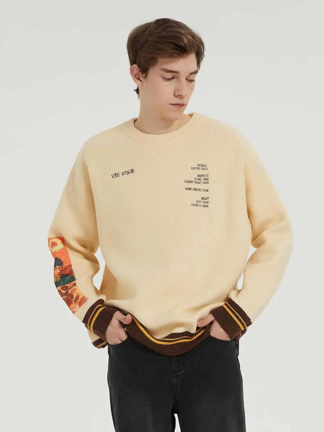 Mens Crewneck Sweaters Graphic Comfortable Casual Knit Fall Winter Sweater Oversized Pullovers