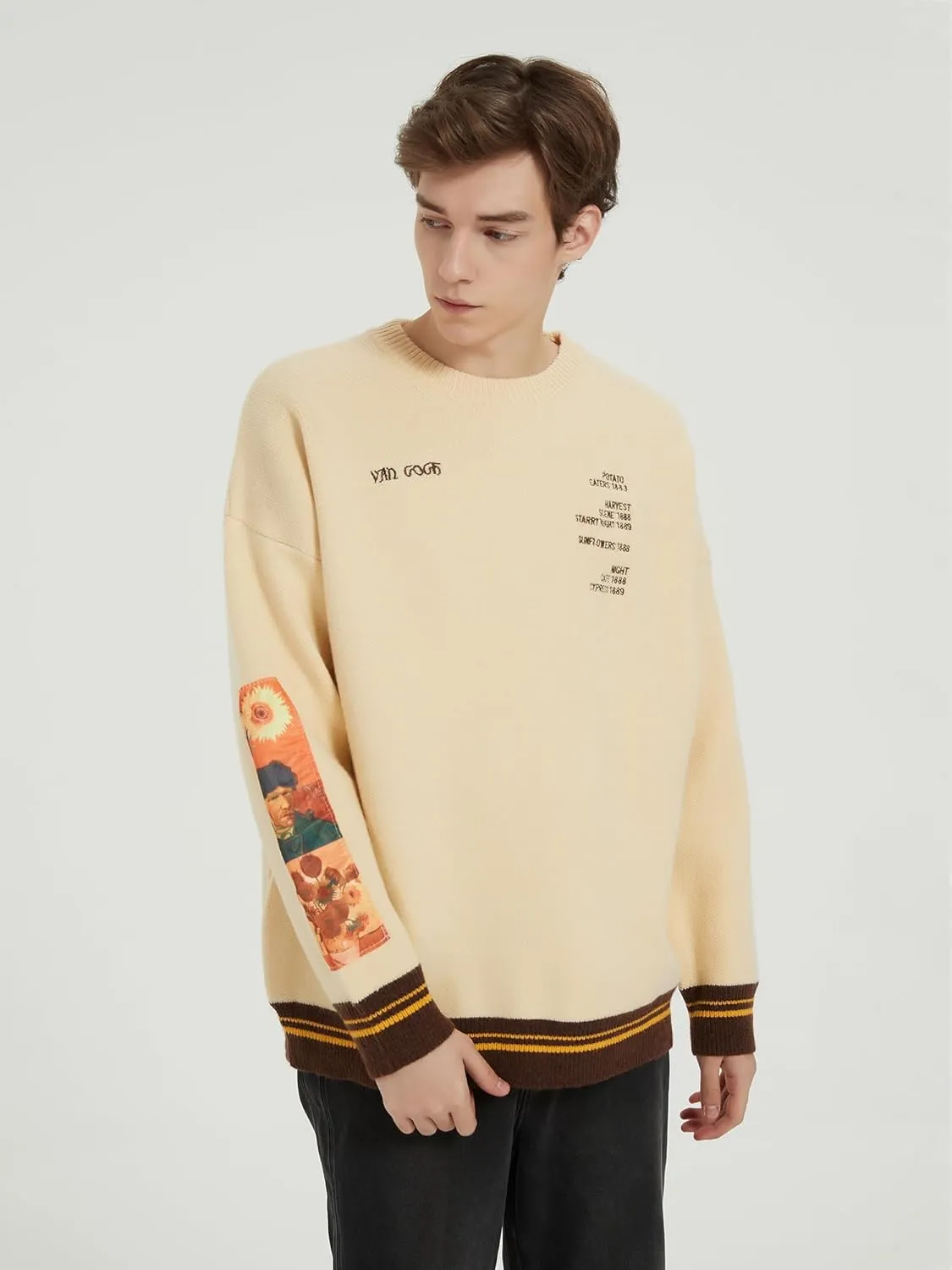 Mens Crewneck Sweaters Graphic Comfortable Casual Knit Fall Winter Sweater Oversized Pullovers