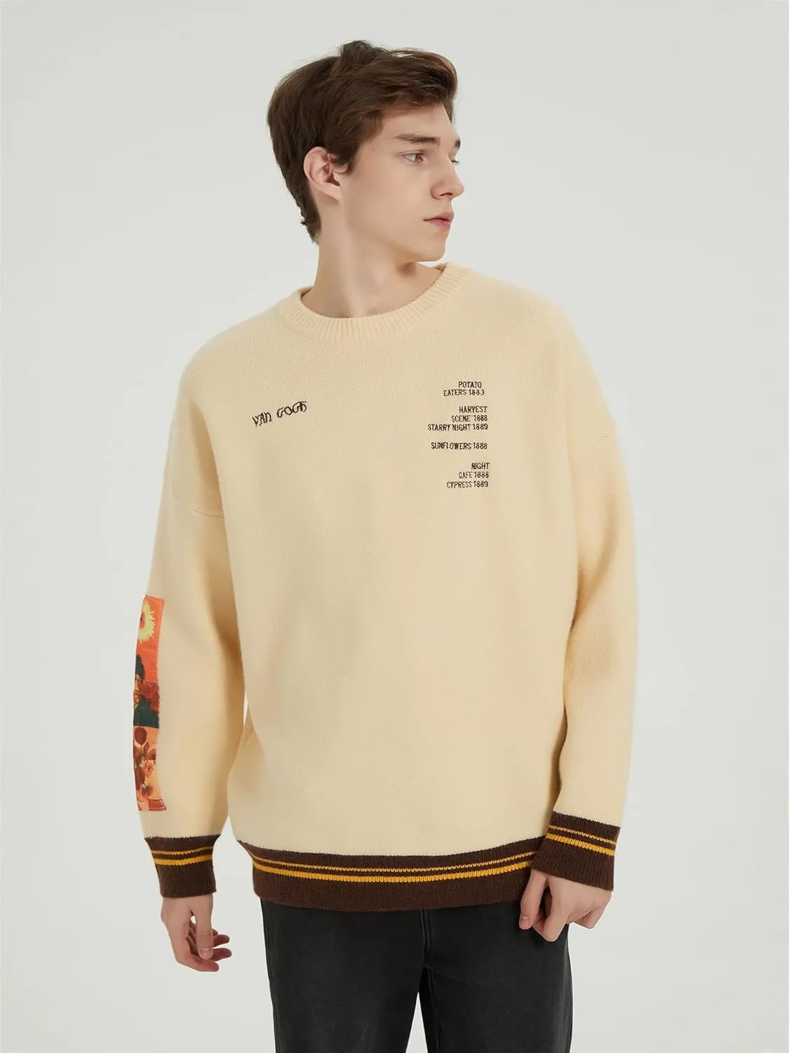 Mens Crewneck Sweaters Graphic Comfortable Casual Knit Fall Winter Sweater Oversized Pullovers