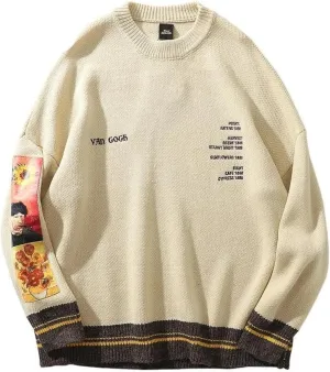 Mens Crewneck Sweaters Graphic Comfortable Casual Knit Fall Winter Sweater Oversized Pullovers
